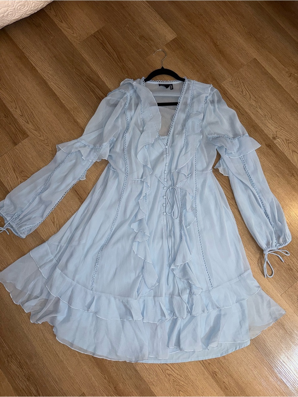 ASOS Maternity Light Blue Ruffle Long-Sleeve Dress